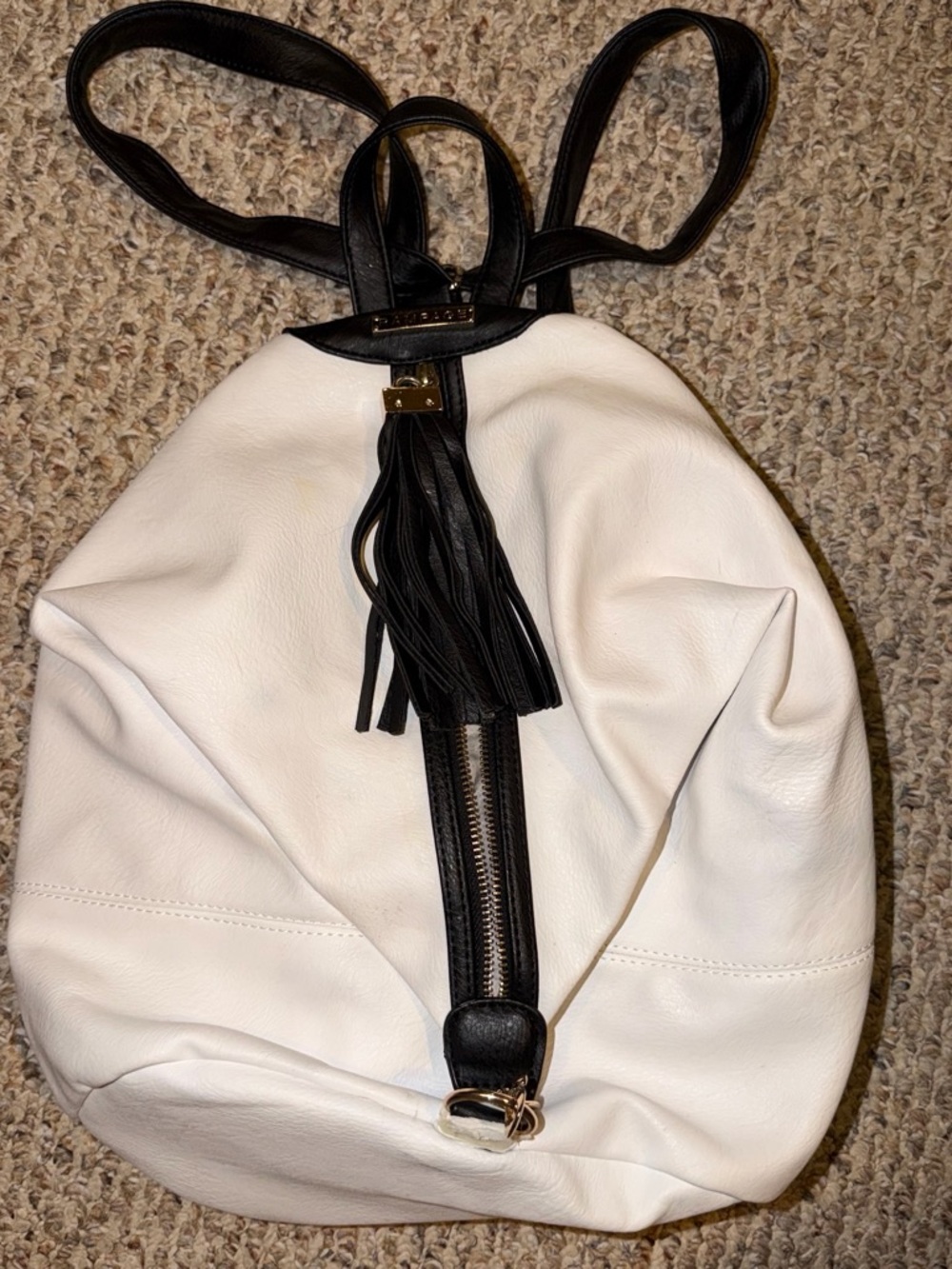 White and Black Leather Backpack Purse - Classic Two-Tone Women’s Bag
